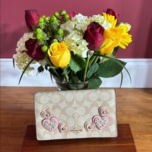 Coach Crossbody Bag with Heart Accents - Beige and Pink